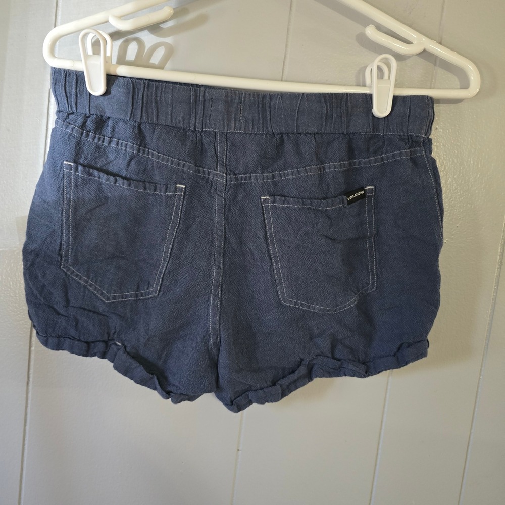 Volcom Shorts Womens‎ Small Blue Linen Blend Elastic Waist Drawstring Casual - Picture 2 of 6